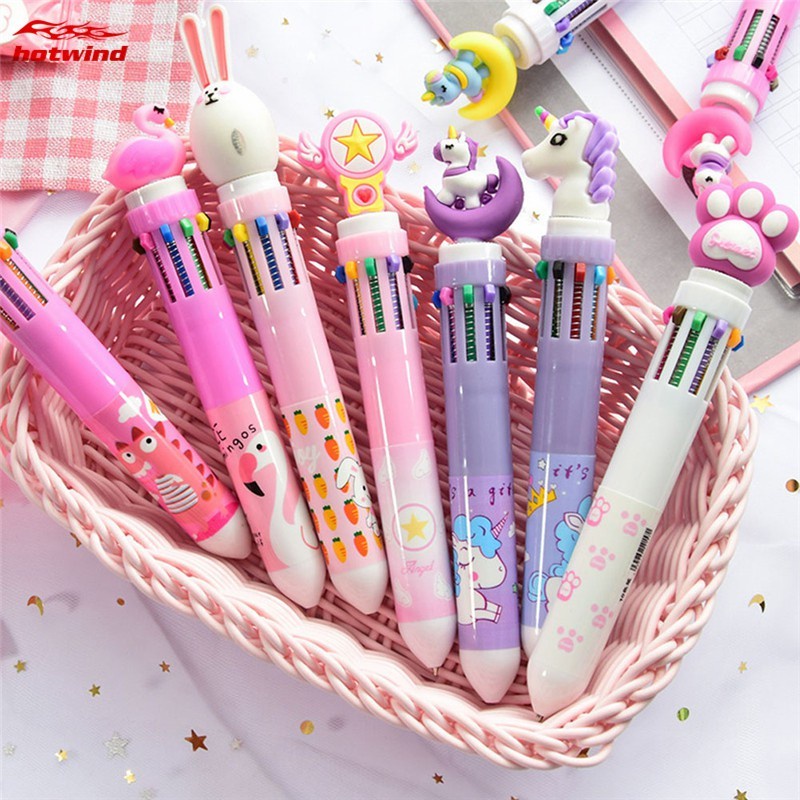 Bút bấm 10 ngòi khác màu hình thú dễ thương