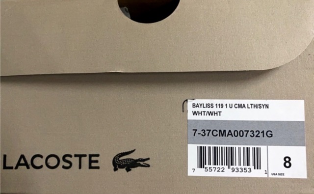 Giày Lacoste Bayliss Sneaker chính hãng size 8 US Fullbox