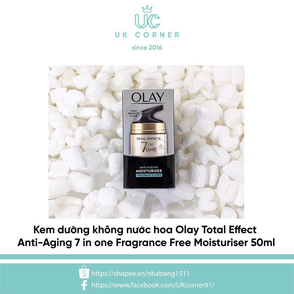 OLAYUK-Anh Quốc phân phối Kem dưỡng KO hương liệu Olay Total Effect Anti-Aging 7 in one Fragrance Free Moisturiser 50ml