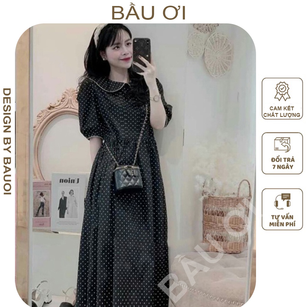 VÁY BẦU BABYDOL ĐẸP - ĐẦM BẦU CÔNG SỞ CHẤM BI ĐEN DÁNG SUÔNG MẶC CỰC DỄ CHO MẸ BẦU
