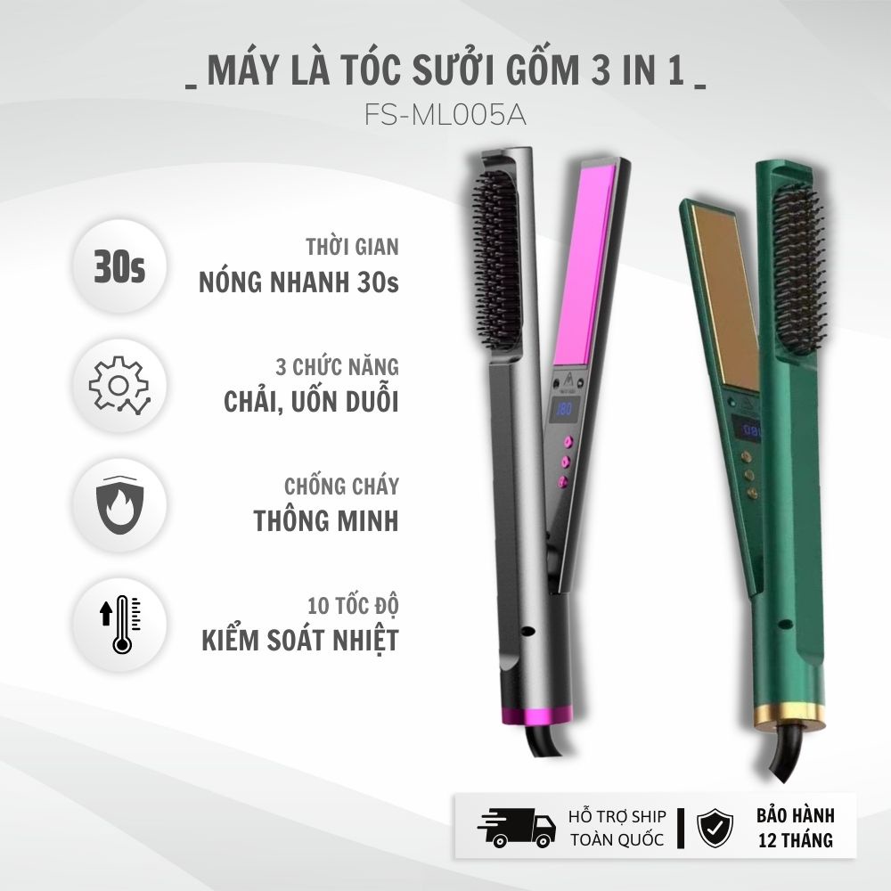 Máy duỗi tóc cầm tay 3 in 1 công suất 60W, 4 mức chỉnh nhiệt giúp kẹp thẳng tóc tránh hư tổn