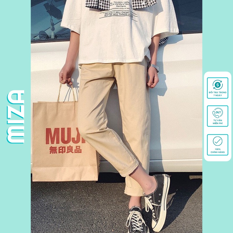 Quần baggy nam nữ unisex vải kaki TRƠN ống suông tây đen công sở đi học lưng cao ulzzang hàn quốc dây rút đẹp