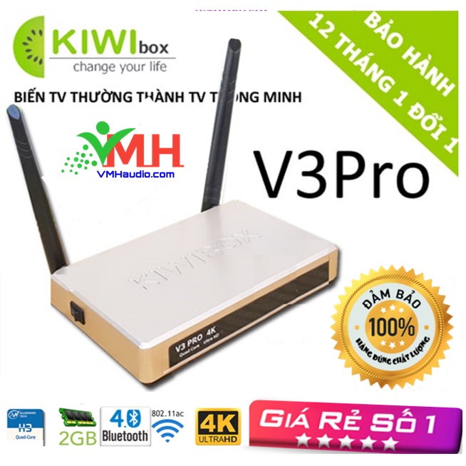 Đầu Android Tivi Box Kiwi Kiwibox V3Pro ,V3 Pro Ram 2Gb , Bluetooth 4.0 - Hàng Chính Hãng