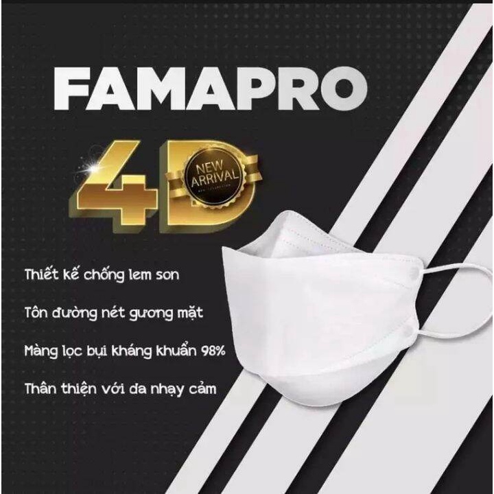 Combo 5 hộp khẩu trang y tế cao cấp kháng khuẩn 3 lớp Famapro 4D KF94 DẠNG HỘP (10 cái / Hộp)