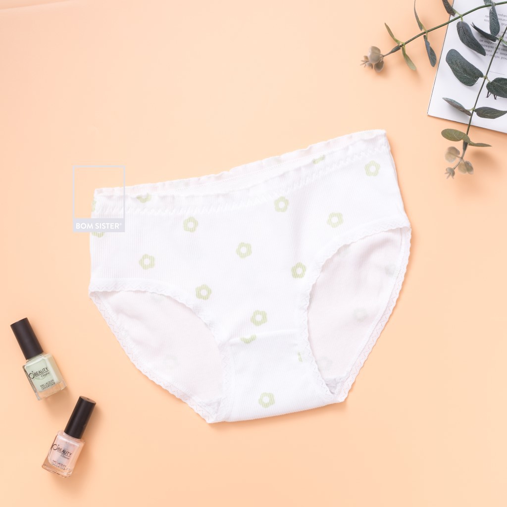 [Mã FAMALLT5 giảm 15% đơn 150k] Quần lót cotton pha viền ren họa tiết dễ thương BOM SISTER Q3011-2 | BigBuy360 - bigbuy360.vn