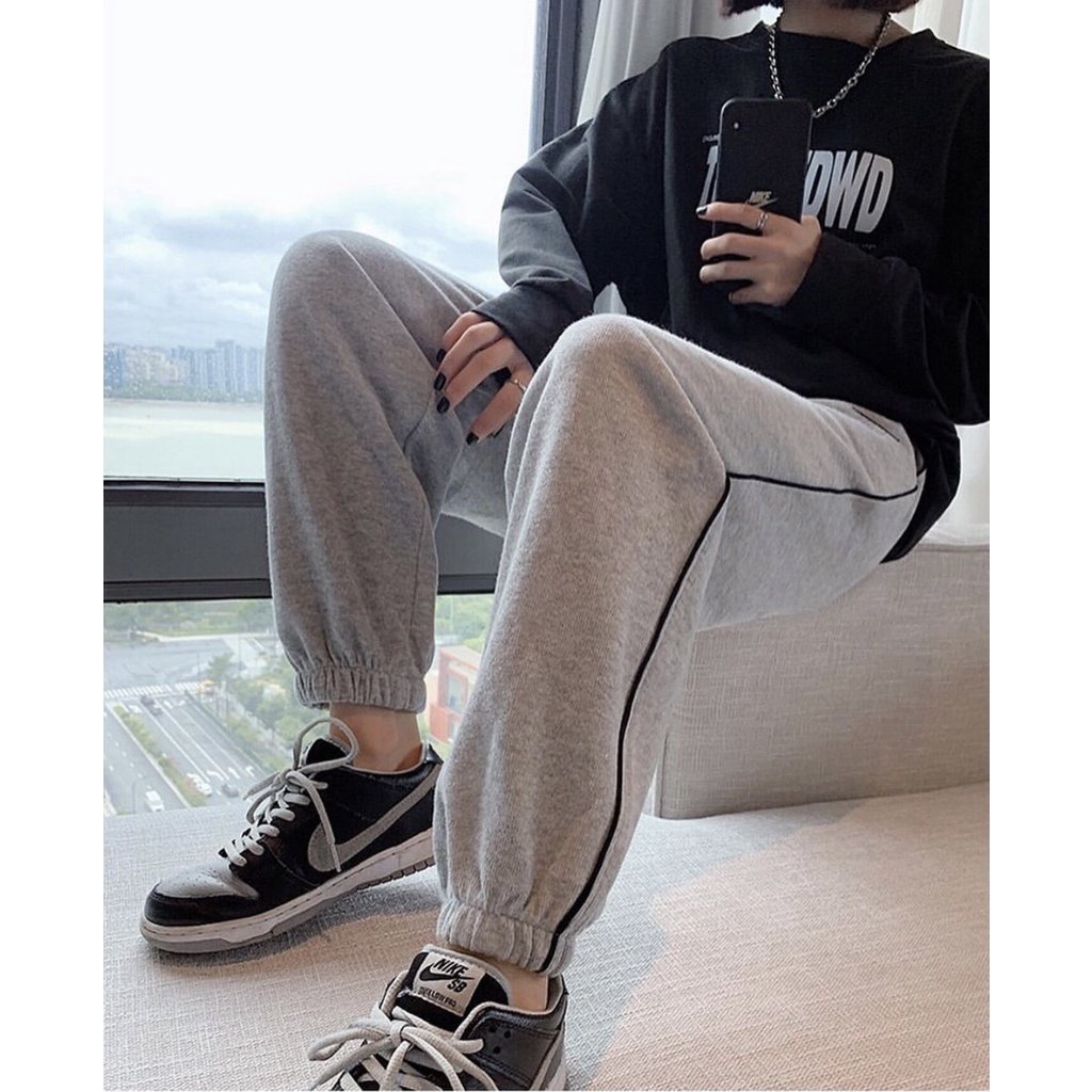 Quần jogger nữ Ulzzang chất nỉ thun da cá thiết kế bo gấu trẻ trung