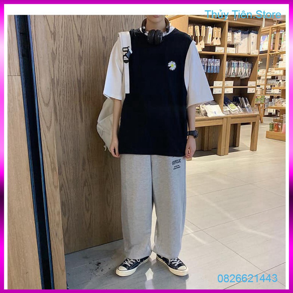 ÁO KIỂU RAGLAN THÊU HOA CÚC TÍM ĐEN CAM UNISEX - ÁO GILE PHỐI HOA CÚC TAY TRẮNG FORM TO 💎 👗💝