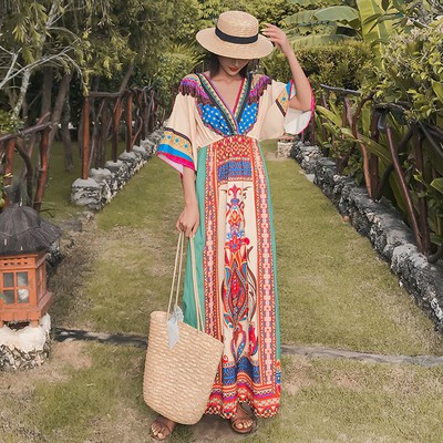 (Hàng Đẹp)Ảnh thật 3 hình cuối-Đầm maxi đi biển phong cách bohemian độc đáo