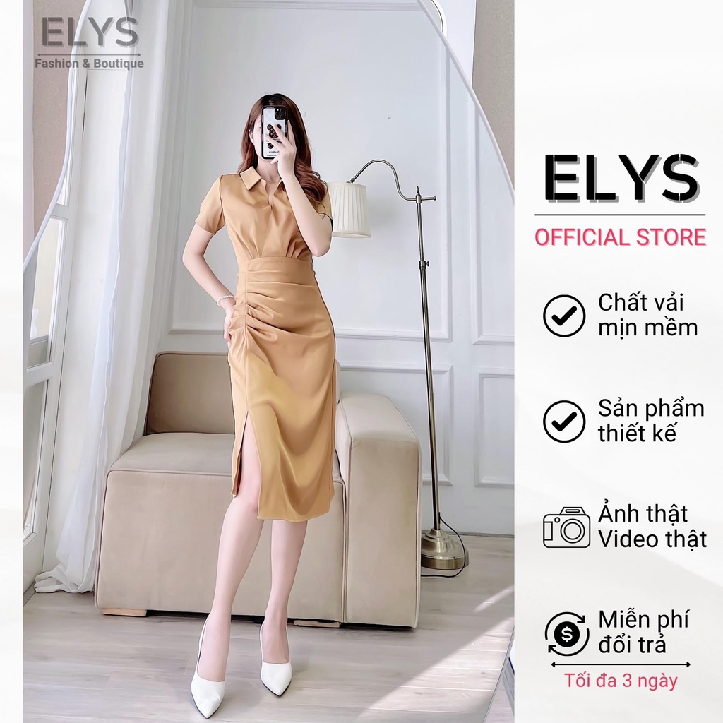 Váy Đầm Công Sở ELYS Chất Trượn Cao Cấp Thiết Kế Xếp Ly Eo Xẻ Gấu LY005