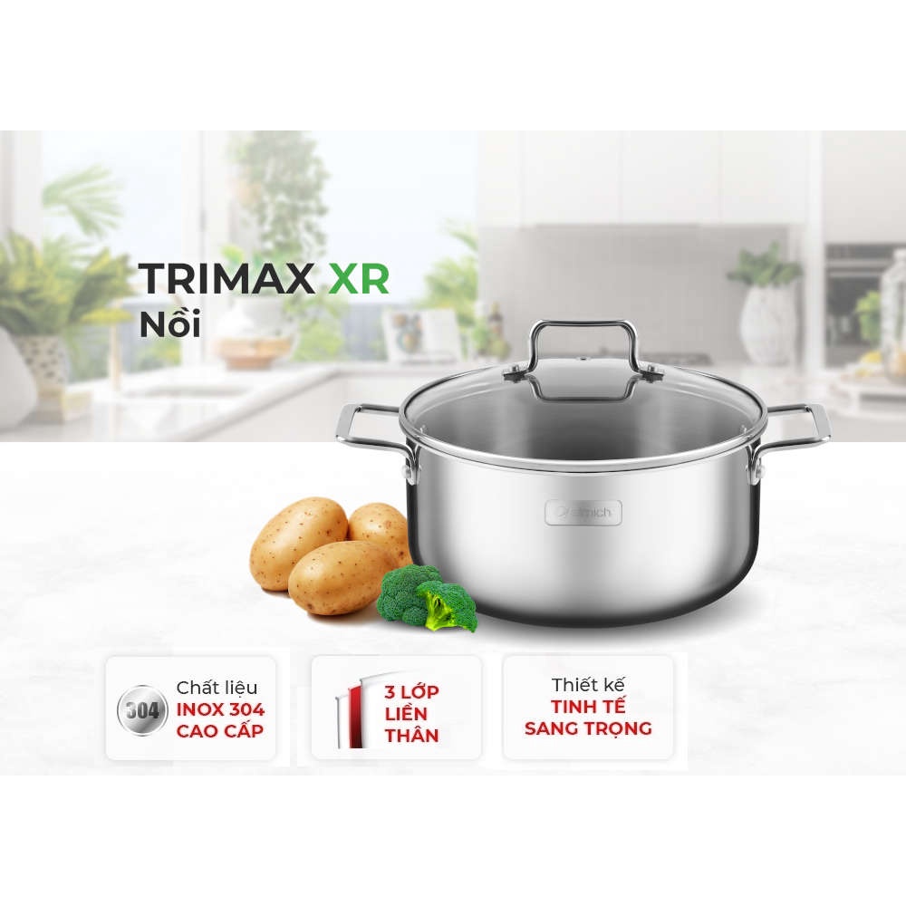 Nồi inox 304 liền khối vung kính đáy từ Elmich Trimax XR EL-3840 size18cm dung tích 2 lít