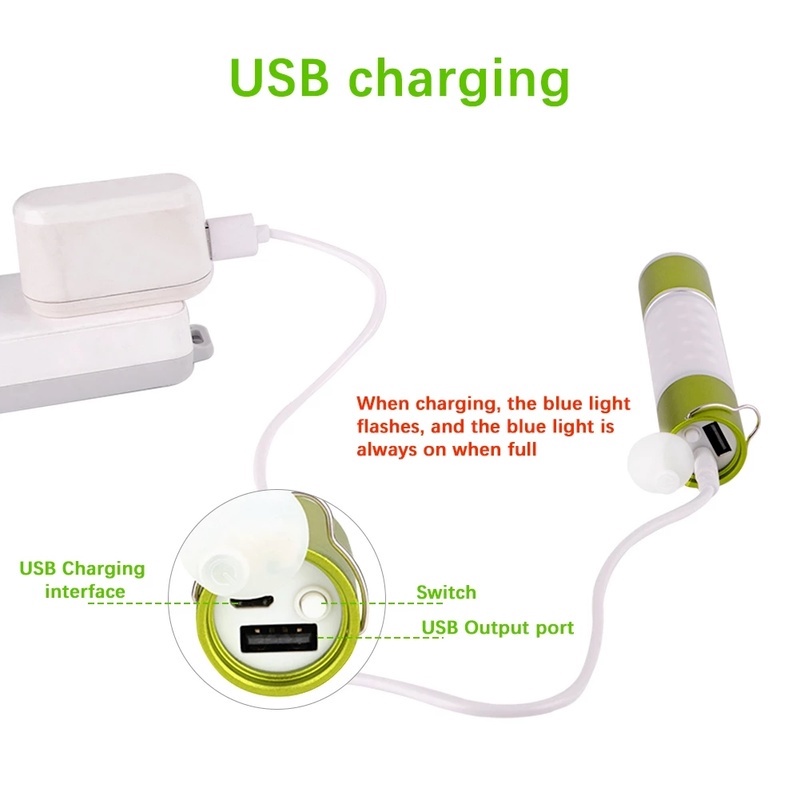 1 Đèn Pin LED Chống Nước Có Thể Sạc Lại Bằng Cổng USB