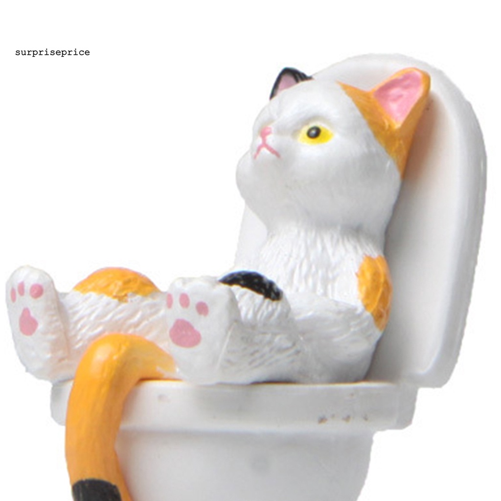 Bức tượng mini hình con mèo ngồi vệ sinh độc đáo màu sắc sống động dùng trang trí bữa tiệc spa