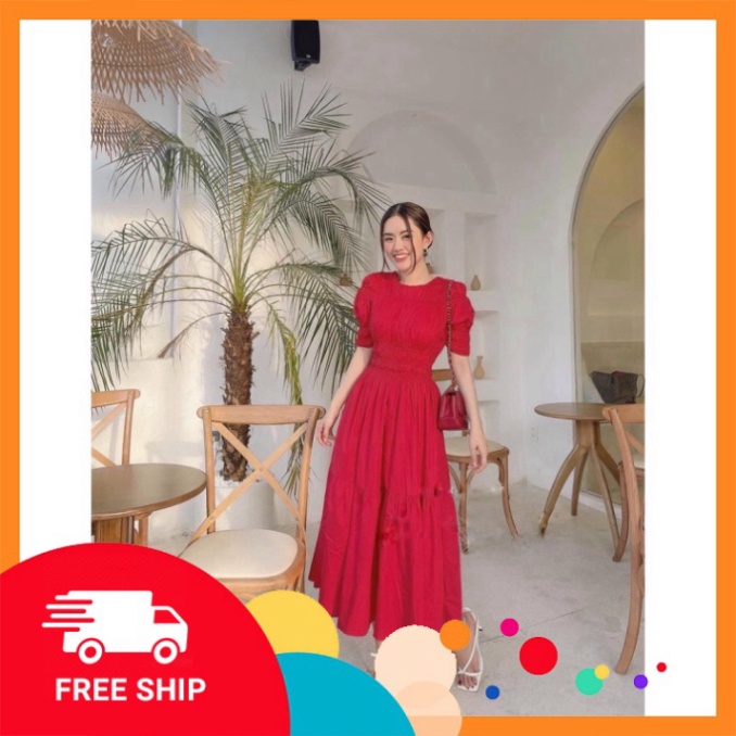 Váy Maxi Thô Nhún Ngực Tay Phồng Loại 1 - Sỉ Ngọc Tâm