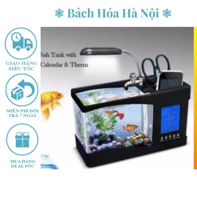 Bể Cá Mini Kiêm Đồng Hồ Để Bàn 2 Màu Đen Trắng giadungthongminh.net