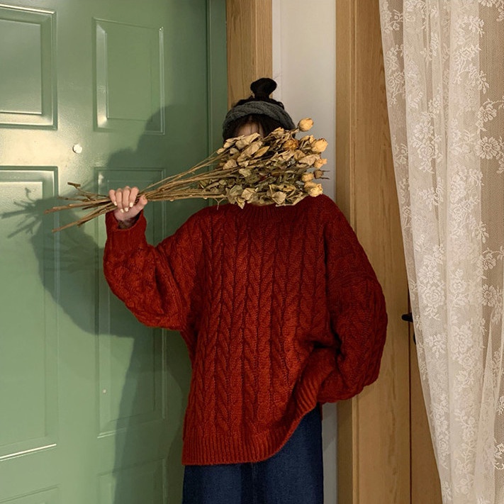 Áo sweater dáng rộng phong cách retro hong kong thời trang mùa thu cho nữ