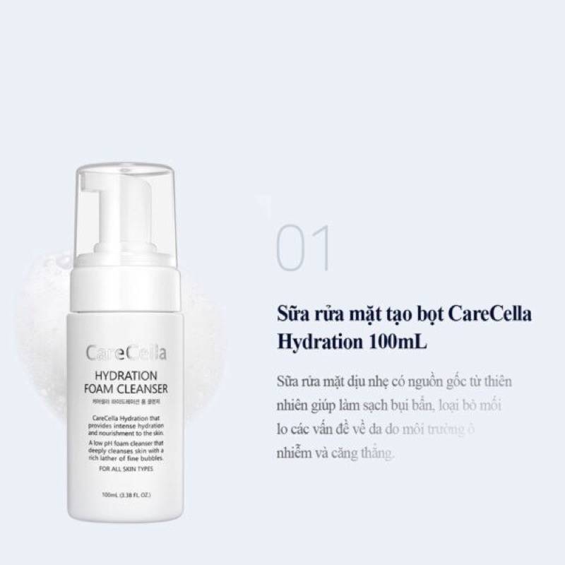 Bộ 5 sản phẩm chăm sóc da sữa rửa mặt nước hoa hồng toner serum kem dưỡng ẩm kem dưỡng da CareCella Hydration - GCoop