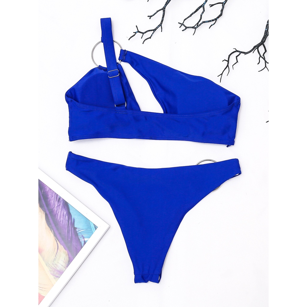 [BKN1573] &lt;ÂU&gt; SET BIKINI XANH COBALT KHUY TRÒN LỆCH VAI