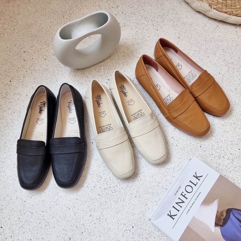 Giày Lười Nữ Êm Chân Kiểu Dáng Slip On Da Thật Đế Bệt Misho 1060