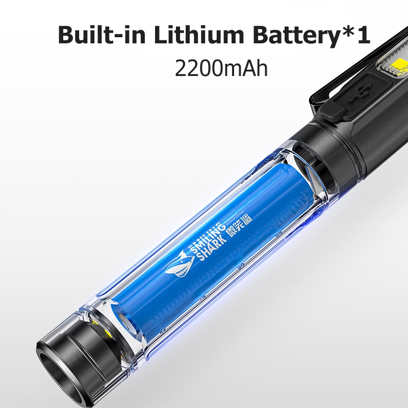 Đèn pin LED mini Smiling Shark SDYK01 bỏ túi sạc USB ánh sáng trắng vàng tím an toàn y tế không có tia xanh gây hại