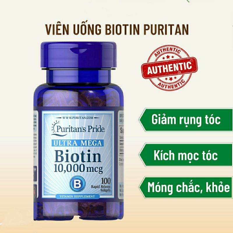 Viên uống Biotin giảm rụng tóc, kích mọc tóc Puritan's Pride 10000 mcg