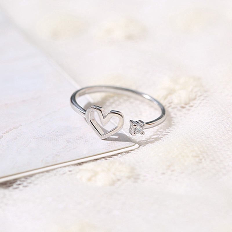 Nhẫn Hở Mạ Bạc Hình Trái Tim Đính Đá Nhiều Màu Sắc Có Thể Điều Chỉnh Kích Thước