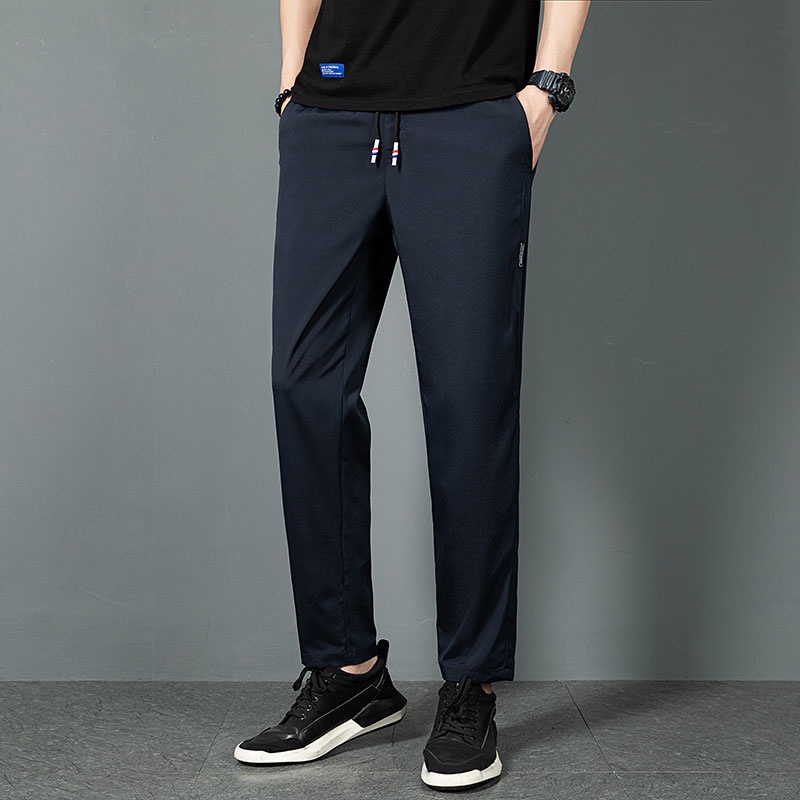 Quần Dài Chất Liệu Lụa Lạnh Mỏng Nhanh Khô Dáng Ôm Phong Cách Hàn Quốc Dành Cho Nam Giới