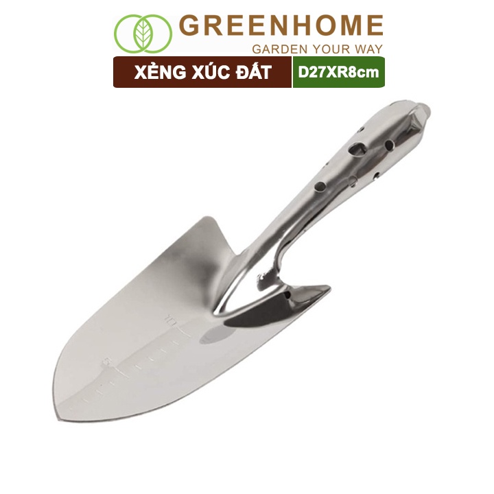 Xẻng làm vườn, inox, D27xR8cm, cầm tay, chống rỉ, siêu bền Greenhome