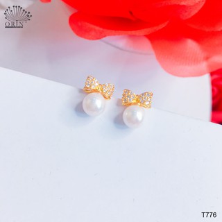 Bông tai nữ, khuyên tai nơ đính đá thiết kế cao cấp Orin T776