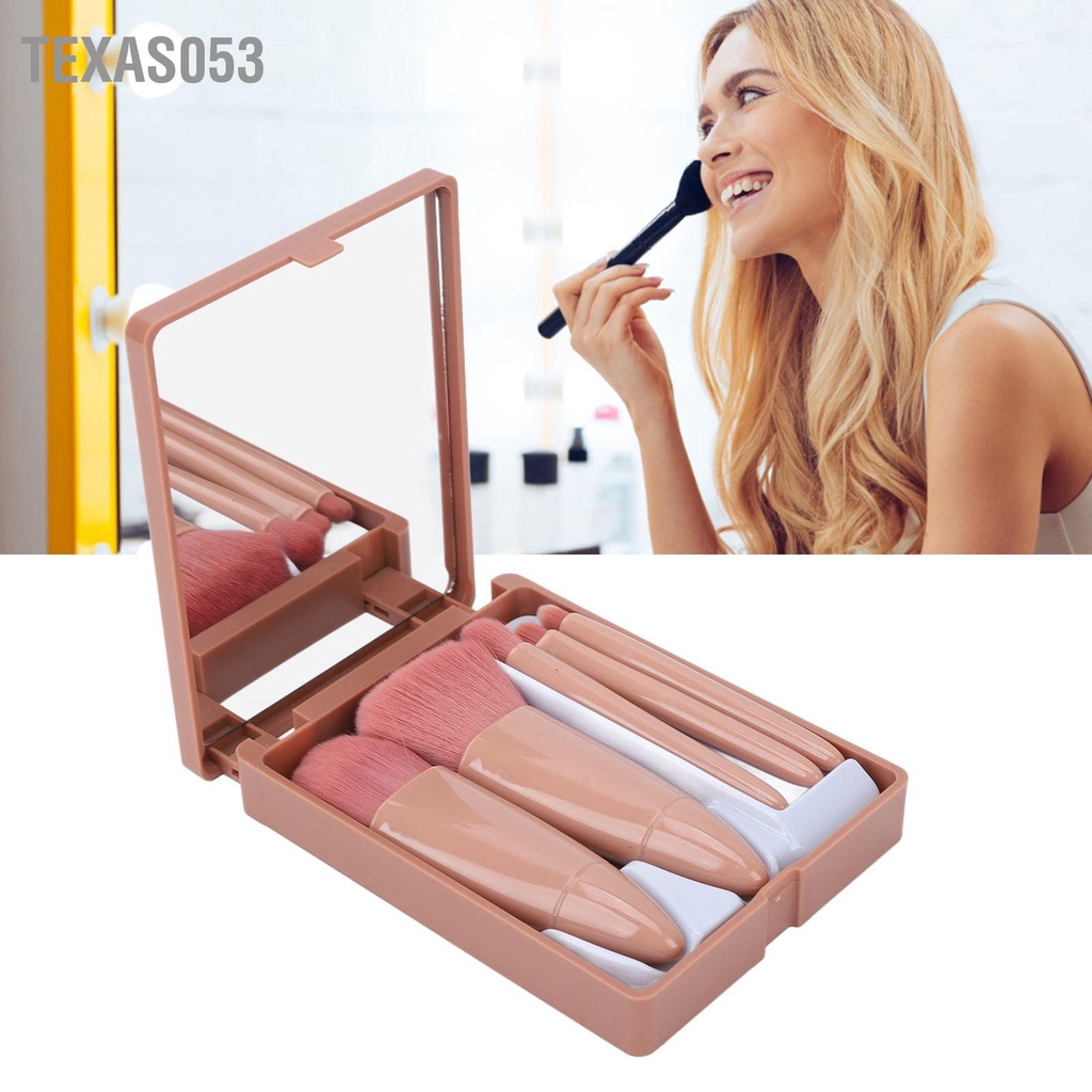 Set 5 Cọ Trang Điểm Lông Mềm Mini Kèm Hộp Đựng Có Gương Tiện Lợi