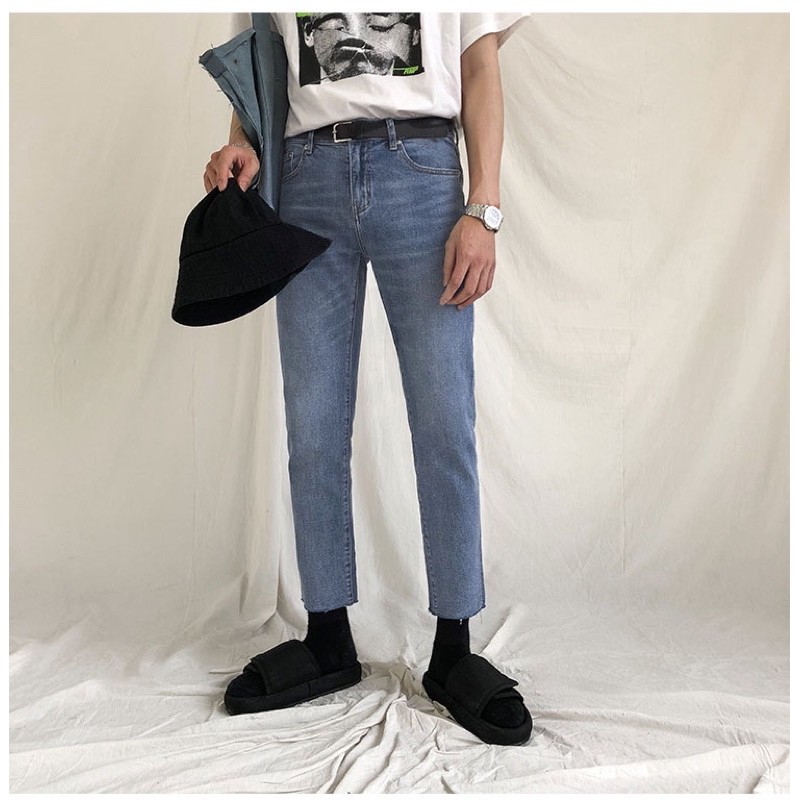 QUẦN JEANS SKINNY XANH TRƠN CO DÃN (hình chụp thật)