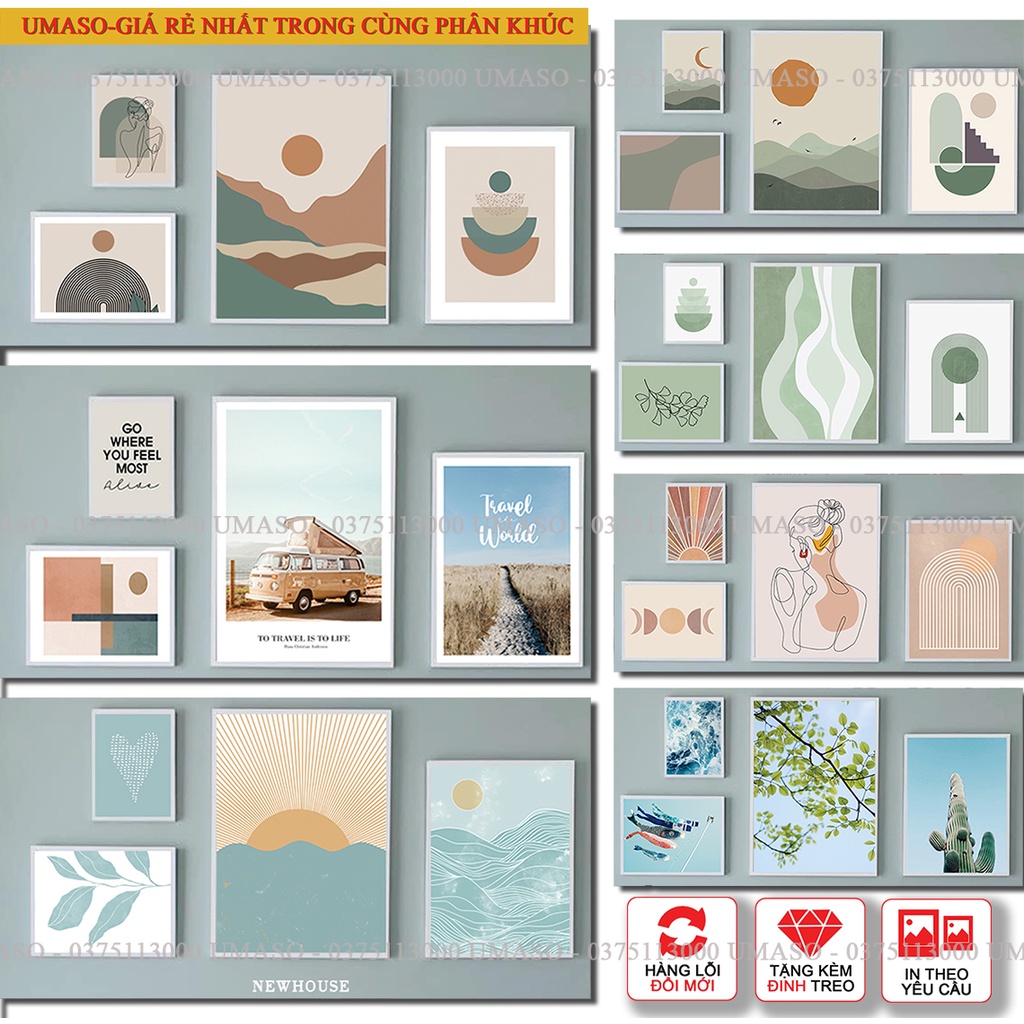 Set 4 tranh canvas trang trí tường phòng ngủ, phòng khách