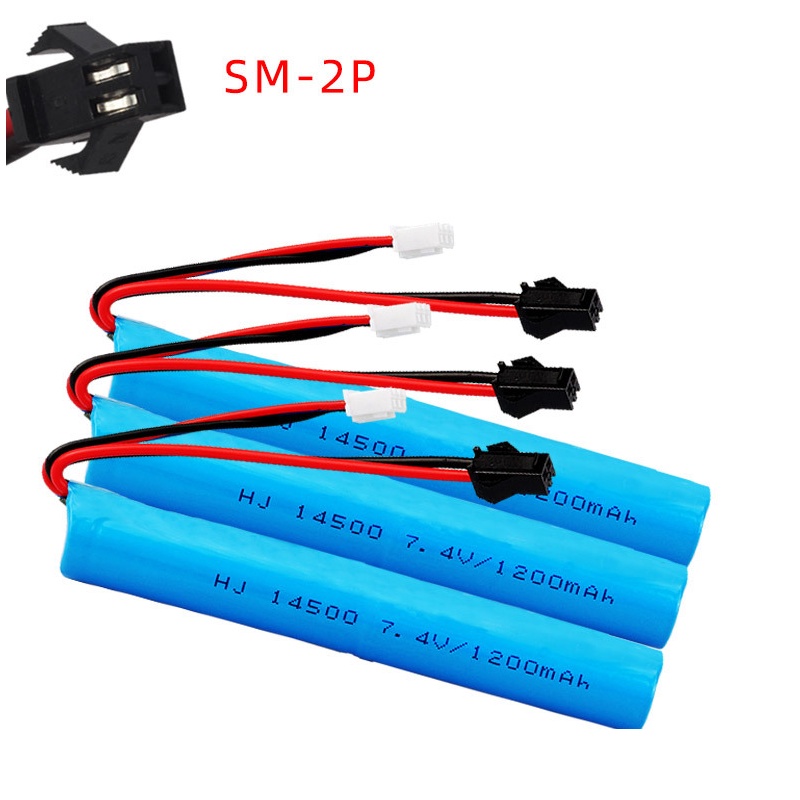Pin sạc 7.4V 14500 Pin 2s dài 10cm dung lượng 1200mah cổng nối Sm dùng cho xe mô hình điều khiển từ xa