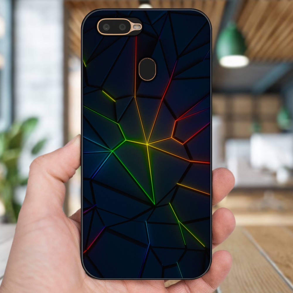 Ốp lưng Oppo A5S, A7, A12, F9 viền đen in hình hoạ tiết 3D