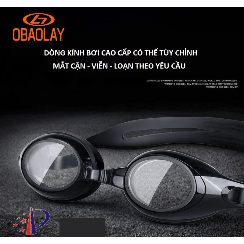 Kính bơi cao cấp OBAOLAY lắp được mắt cận viễn loạn thị theo yêu cầu, chống UV, chống hấp hơi-Tặng kèm hộp, bịt tai-mũi