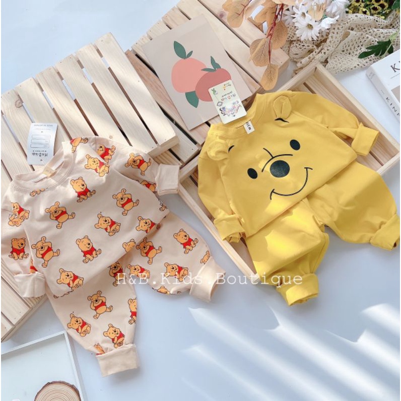 Bộ quần áo gấu dài tay cotton cho bé trai, bé gái
