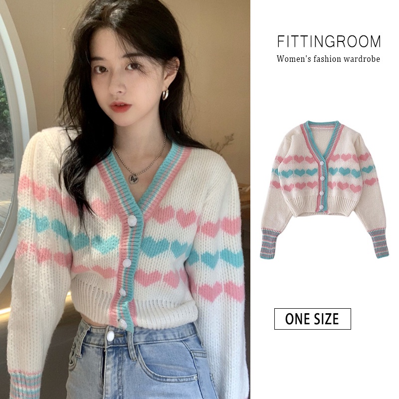 Áo khoác cardigan ngắn tay dài cổ chữ V dáng rộng phong cách Hàn Quốc cho nữ