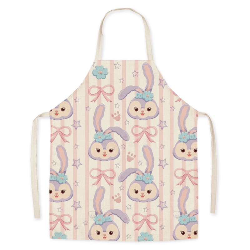 Tạp dề vải lanh không tay in hình thỏ hoạt hình dễ thương kiểu dáng cho người lớn và trẻ em