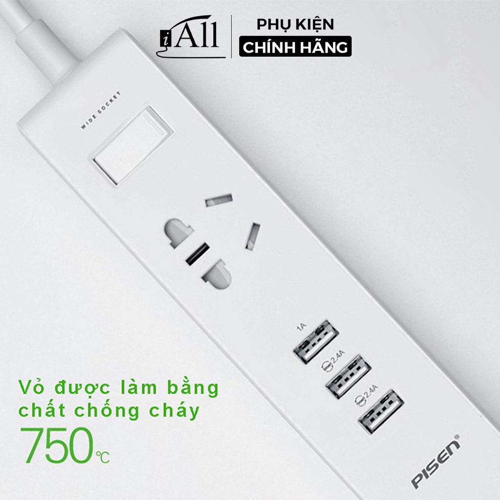 Ổ cắm điện LED thông minh Pisen KY-23(EP) (2xAC, 3xUSB) - iAll Store