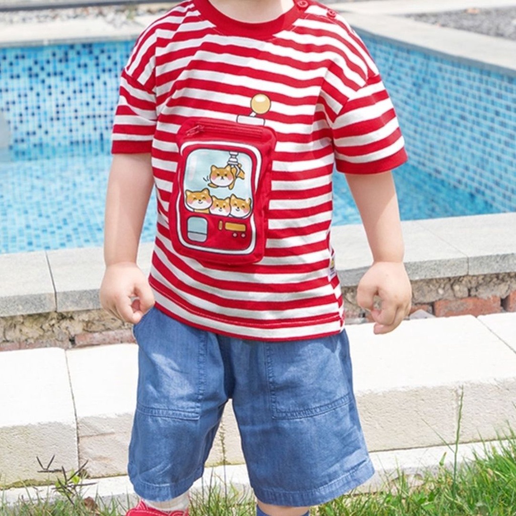 Áo Thun Tay Ngắn Cổ Tròn Kẻ Sọc In Hoạt Hình Phong Cách Hàn Quốc Thời Trang Mùa Hè Cho Bé 2023