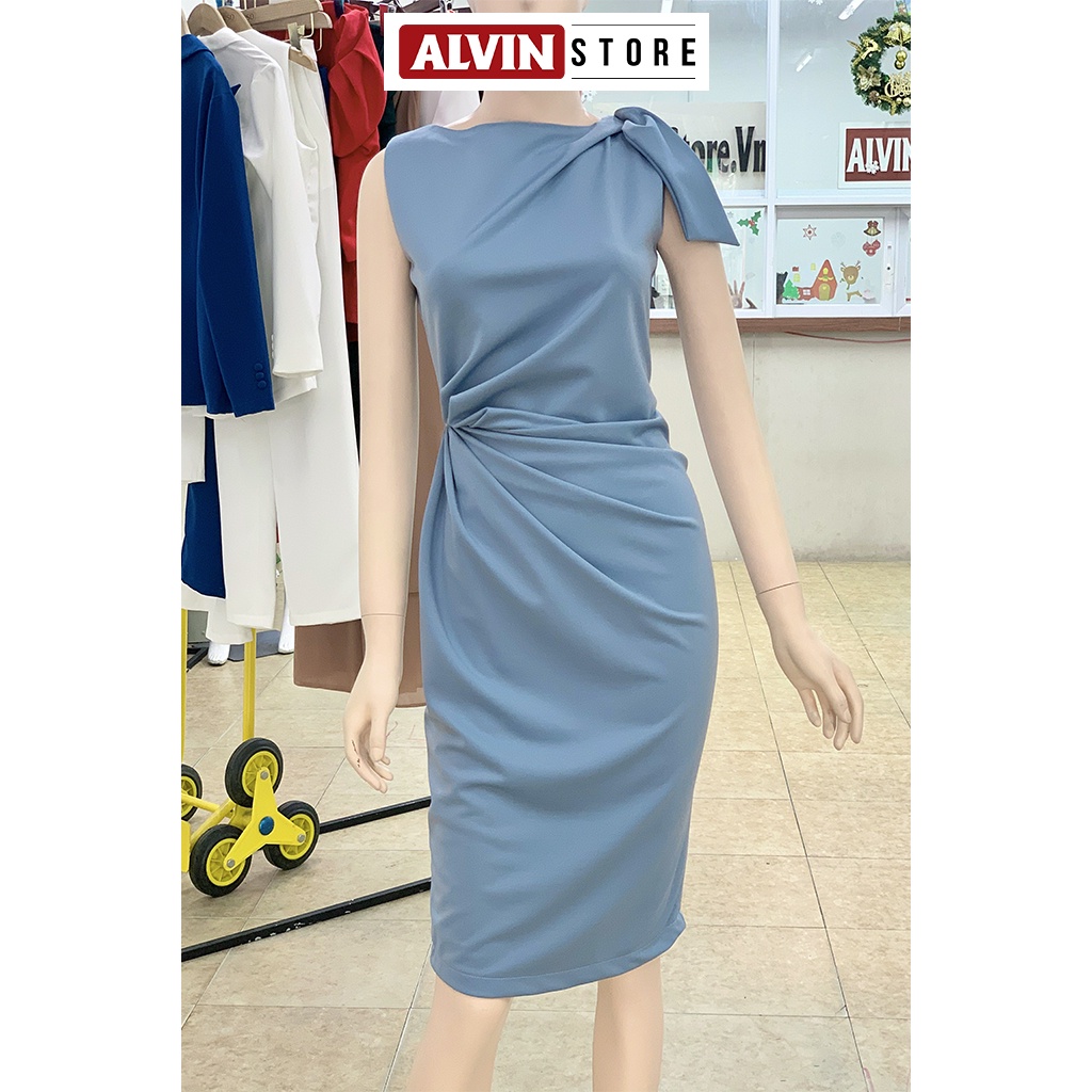 Đầm Dự Tiệc Ôm Body Cổ Thuyền Đính Nơ Vai Dễ Thương Nhún Eo Xếp Ly Alvin Store 2745