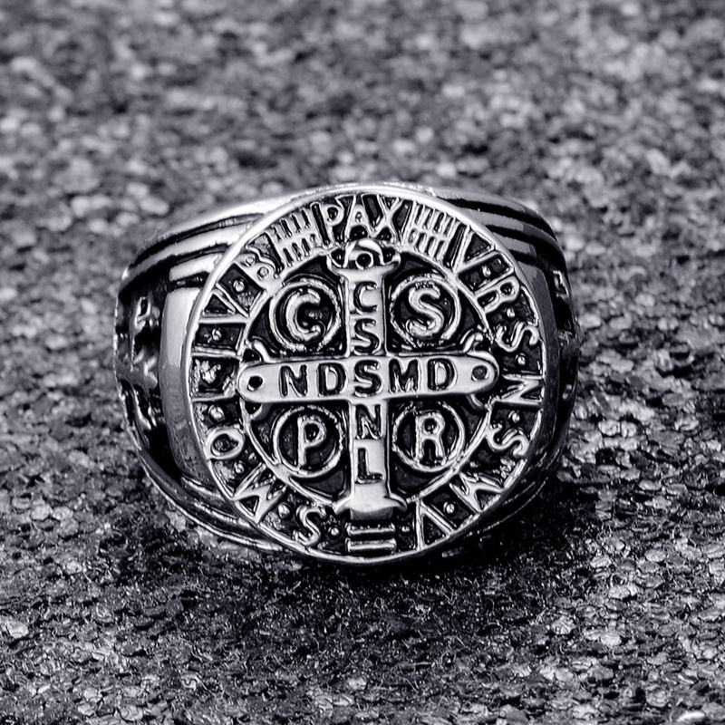 Nhẫn thép không gỉ màu đen hình thánh giá cho nam