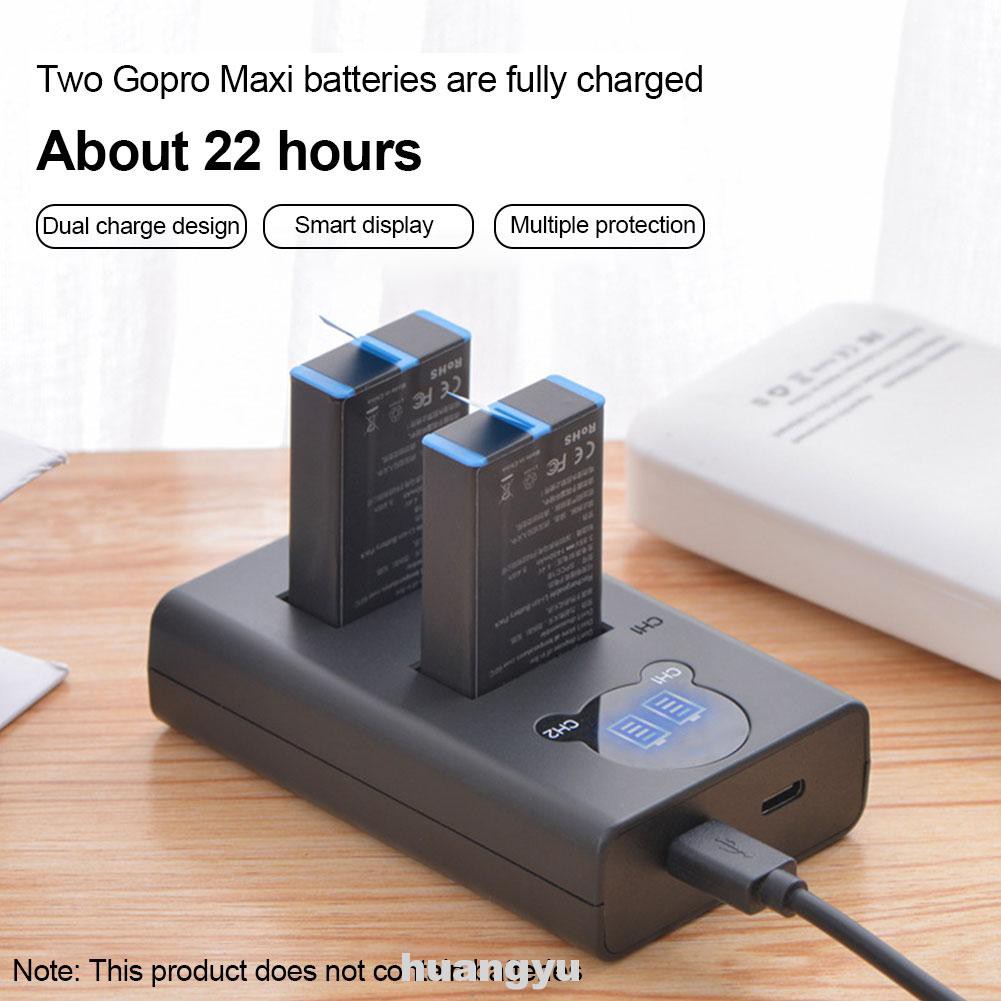 2 Channel Multiple Circuit Protection Power Supply USB Type C Large Capacity Fast Charging Action Camera For GoPro Max