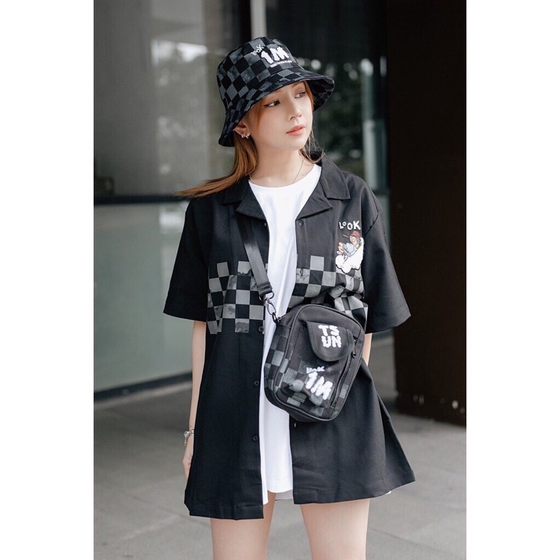 Áo Sơ Mi Hình Bàn Cờ Nam Nữ Dài Tay Unisex Basic Màu Trắng Sơ Mi Lụa Học Sinh Form Rộng Dáng Suông