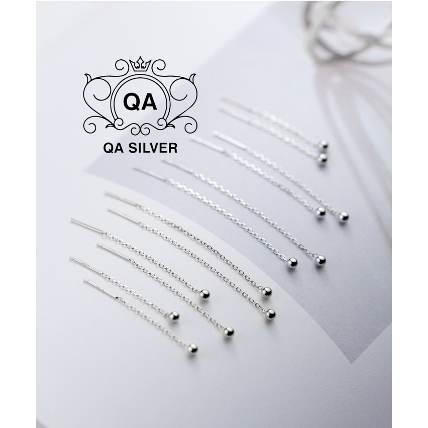 Khuyên tai bạc 925 dài bi bạc dây xích bông nữ sợi mảnh S925 CHAIN Silver Earrings EA170101