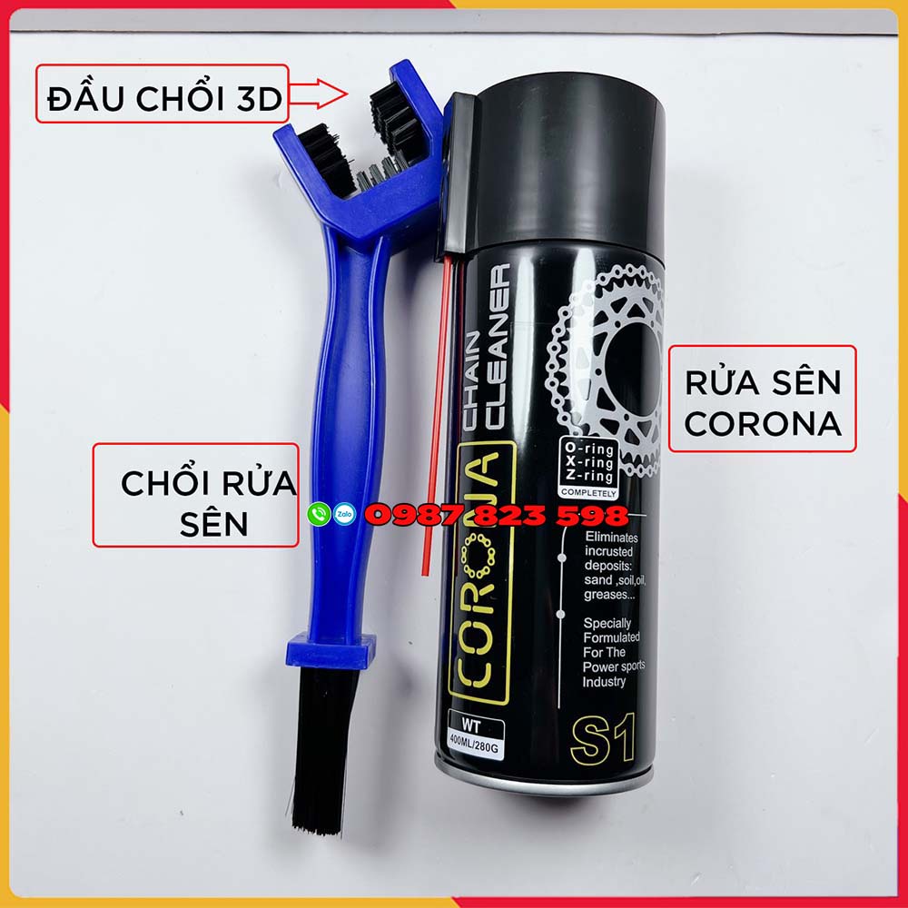 Chai Rửa Nhông Sên Dĩa Xe Máy Corona Chain Cleaner Kèm Chổi Rửa Sên 3 D