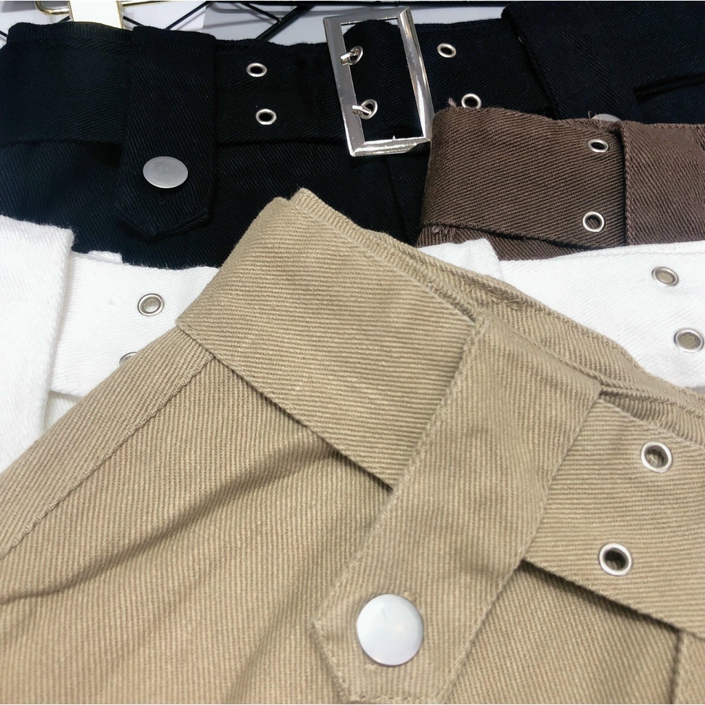(Ảnh thật) Chân váy thô zip dáng ngắn kèm thắt lưng bản to