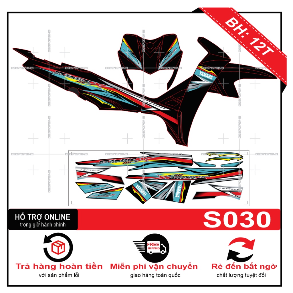 Tem rời sirius xanh đỏ đen S030 -- SHIN DECAL 2