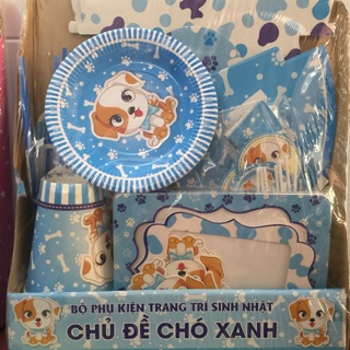 Sét trang trí sinh nhật CHÓ XANH để bàn cho bé