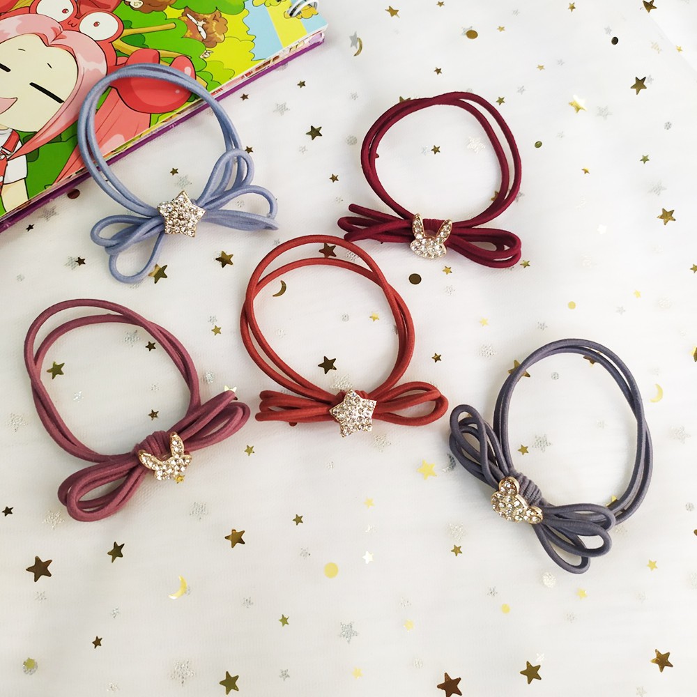 Dây cột tóc nơ đính hạt xinh xắn