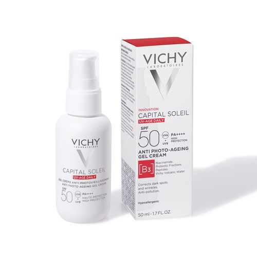 Gel chống nắng Vichy Innovation Capital Soleil UV-Age Daily 50ml phổ rộng, giảm hình thành đốm nâu, chống lão hoá da